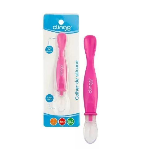 CLINGO - COLHER DE SILICONE PONTA DUPLA COLORS ROSA