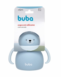 BUBA - COPO EM SILICONE COM CANUDO URSINHO - AZUL