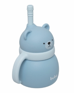 BUBA - COPO EM SILICONE COM CANUDO URSINHO - AZUL - loja online