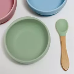 BUBA - COLHER DE SILICONE E BAMBU - VERDE - Mamu Kids Store