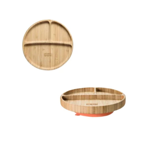 FISHER PRICE - PRATO REDONDO DE BAMBU COM DIVISÓRIA E VENTOSA - ROSA