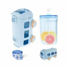 GARRAFA COM TRAVA ANTIVAZAMENTO 2X1 VIRA CARRINHO 500ML - AZUL