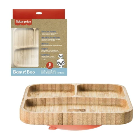 FISHER PRICE - PRATO QUADRADO COM DIVISÓRIA E VENTOSA - ROSA