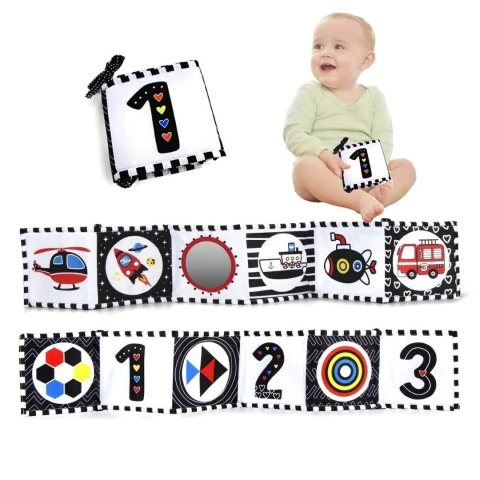 LIVRO DE TECIDO DUPLA FACE COM IMAGENS DE CONTRASTE - VEÍCULOS