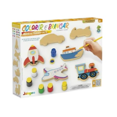 JUNGES - KIT COLORIR E BRINCAR COM PINCEL E GUACHE - MEIOS DE TRANSPORTE - Mamu Kids Store