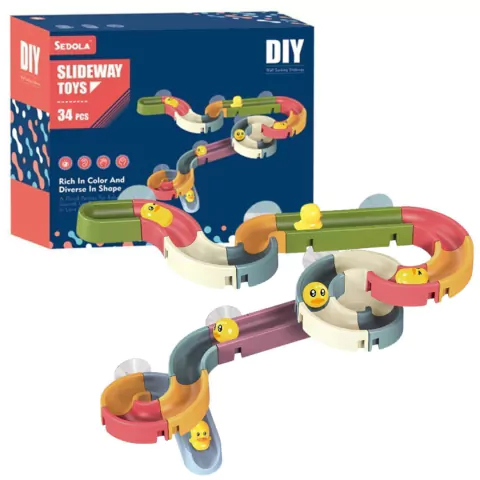 BRINQUEDO DE BANHO ESCORREGA PATO C/ VENTOSA 34 PÇS