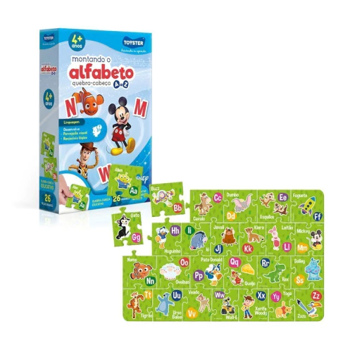 TOYSTER - QUEBRA CABEÇA MONTANDO O ALFABETO DISNEY 26 PEÇAS