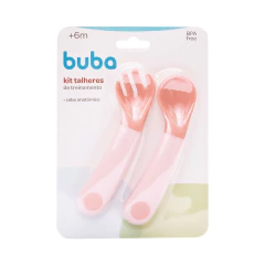 BUBA - KIT 2 TALHERES DE TREINAMENTO COM CABO ANATÔMICO - ROSA - Mamu Kids Store