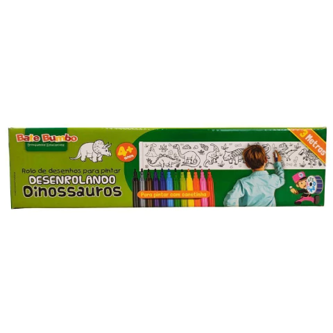 BATE BUMBO - ROLO DE DESENHO PARA PINTAR DESENROLANDO DINOSSAUROS 3 METROS