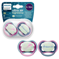 AVENT - CHUPETA ULTRA AIR NOTURNO DUPLA DECO 6-18M AZUL ROSA