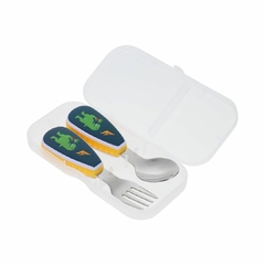 KIT 2 TALHERES DE METAIS COM ESTOJO - DINO - Mamu Kids Store