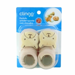 Imagem do CLINGO - PANTUFA ANTIDERRAPANTE COM CHOCALHO BEGE - URSO