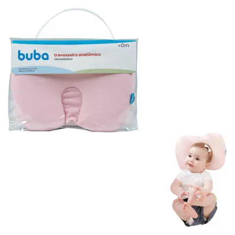 BUBA - TRAVESSEIRO ANATÔMICO VISCOELÁSTICO +0M - ROSA