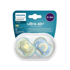 AVENT - CHUPETA ULTRA AIR DUPLA DECORADA 0-6M AZUL E VERDE na internet