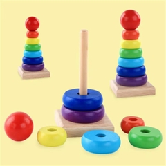 BRINQUEDO TORRE DE MADEIRA COM ANÉIS CORES VIBRANTES 14CM