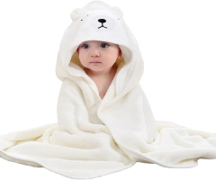 TOALHA COM CAPUZ 80CM ANIMAIS - URSO BRANCO