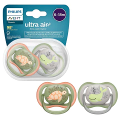 AVENT - CHUPETA ULTRA AIR DUPLA DECORADA 6-18M VERDE CINZA