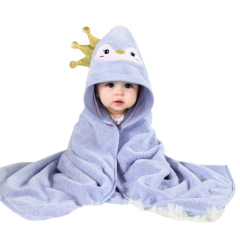 TOALHA COM CAPUZ 80CM ANIMAIS - REI PINGUIM AZUL