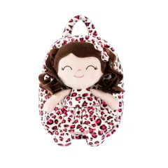 GLOVELEYA - MOCHILA COM BONECA LEOPARDO - BRANCO E ROSA
