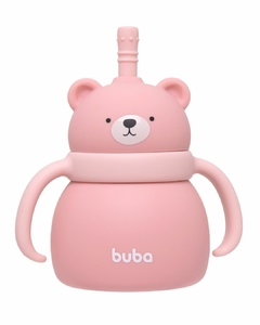 BUBA - COPO EM SILICONE COM CANUDO URSINHO - ROSA - Mamu Kids Store