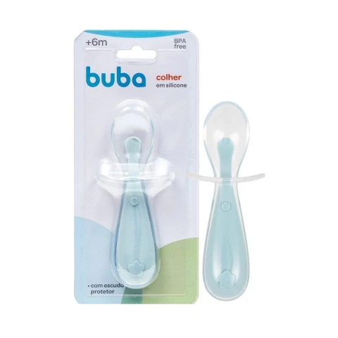 BUBA - COLHER EM SILICONE COM PROTETOR - AZUL