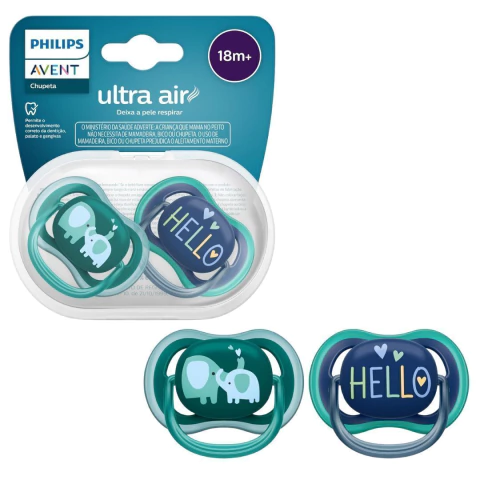 AVENT - CHUPETA ULTRA AIR DUPLA DECORADA 18M+ AZUL E VERDE