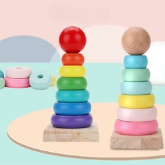 BRINQUEDO TORRE DE MADEIRA COM ANÉIS CORES VIBRANTES 14CM - loja online