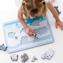BABEBI - QUEBRA-CABEÇA DE ENCAIXE ANIMAIS DO GELO EM MADEIRA - Mamu Kids Store