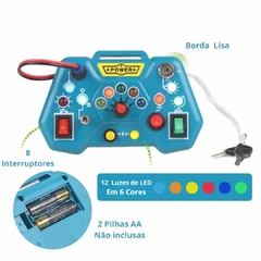 BRINQUEDO MONTESSORI CONTROLE BUZY BOARD COM LED - AZUL - Mamu Kids Store