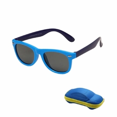 ÓCULOS DE SOL INFANTIL PROTEÇÃO UV COM CASE CARRINHO AZUL E PRETO