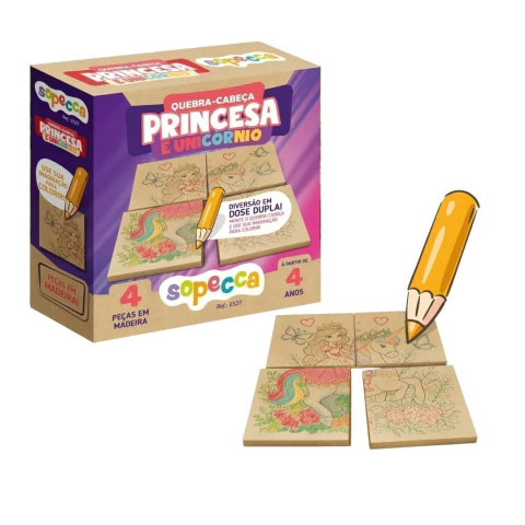 SOPECCA - QUEBRA CABEÇA 2X1 PINTE E MONTE PRINCESA E UNICÓRNIO