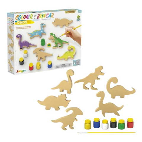 JUNGES - KIT COLORIR E BRINCAR COM PINCEL E GUACHE - DINOS