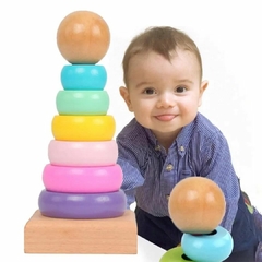 BRINQUEDO TORRE DE MADEIRA COM ANÉIS CANDY COLOR 14CM - loja online