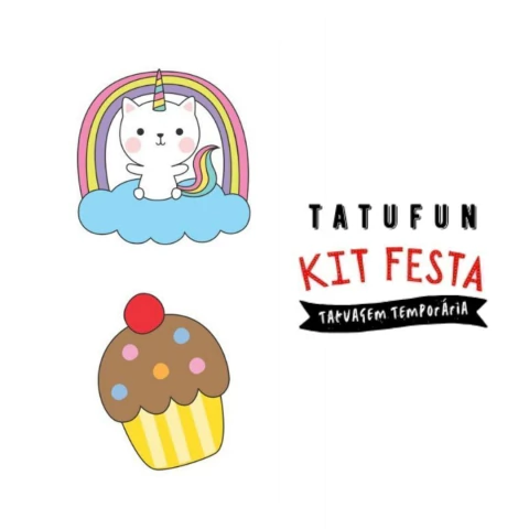 TATUFUN - KIT FESTA GATINHO NUVEM TATUAGEM TEMPORÁRIA INFANTIL