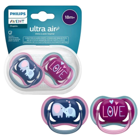 AVENT - CHUPETA ULTRA AIR DUPLA DECORADA 18M+ AZUL E ROSA