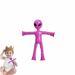 BONECO SENSORIAL ALIENÍGENA DIVERTIDO QUE ESTICA COM VENTOSA - ROSA