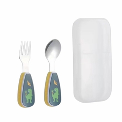 KIT 2 TALHERES DE METAIS COM ESTOJO - DINO