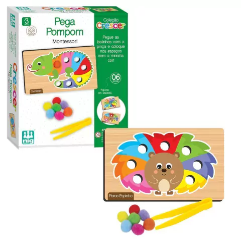 NIG - BRINQUEDO DE CLASSIFICAÇÃO DE CORES EM MADEIRA PEGA POM POM