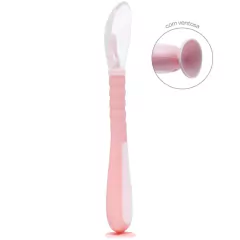 BUBA - COLHER FLEXÍVEL EM SILICONE COM VENTOSA - ROSA - Mamu Kids Store