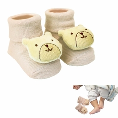 CLINGO - PANTUFA ANTIDERRAPANTE COM CHOCALHO BEGE - URSO