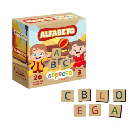 SOPECCA - ALFABETO EM MADEIRA 26 PEÇAS BRINQUEDO EDUCATIVO