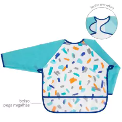 BUBA - AVENTAL BABADOR COM MANGAS - PINCELADAS AZUL - Mamu Kids Store