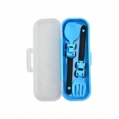 KIT 2 TALHERES TRATOR AZUL 2 UNIDADES COM ESTOJO