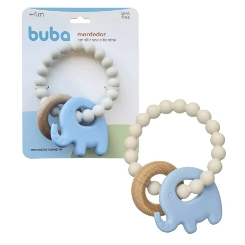 BUBA - MORDEDOR EM SILICONE E BAMBU ELEFANTE AZUL
