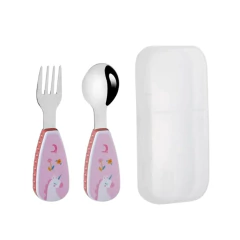 KIT 2 TALHERES DE METAIS COM ESTOJO - UNICÓRNIO