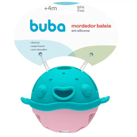 BUBA - MORDEDOR DE SILICONE COM CHOCALHO BALEIA - ROSA