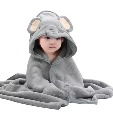 TOALHA COM CAPUZ 80CM ANIMAIS - ELEFANTE CINZA