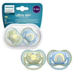 AVENT - CHUPETA ULTRA AIR DUPLA DECORADA 0-6M AZUL E VERDE