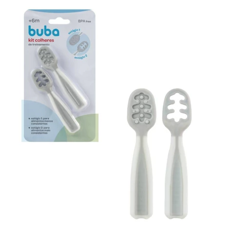 BUBA - KIT 2 COLHERES DE TREINAMENTO DE SILICONE - CINZA