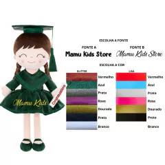 GLOVELEYA - BONECA 40CM SPRING FORMATURA VERDE - CASTANHO COM NOME - comprar online